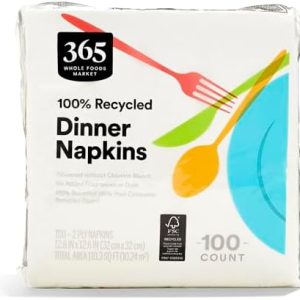 365 by Whole Foods Market Dinner Napkins, 2-Ply, 100 Count | Eco-Friendly | Perfect for Family Gatherings | Soft and Abs