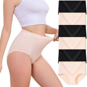 PPBYS Women's High Waisted Tummy Control Briefs - Moisture-Wicking Plus Size Underwear Pack (6 Pairs) for C-Section Reco