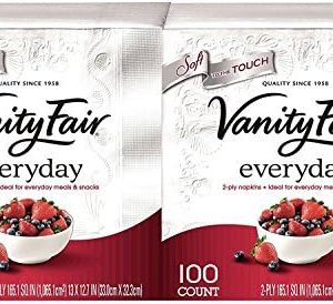 Vanity Fair Everyday White Napkins - 100 Count - 2 Pack - Premium Quality Disposable Napkins for Entertaining and Daily